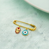 Ironman and Evil Eye Blue 92.5 silver Safety Pin Brooch for Kids