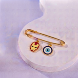 Ironman and Evil Eye 92.5 silver Safety Pin Brooch for Kids