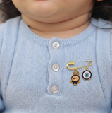 Labubu and Evil Eye 92.5 silver Safety Pin Brooch for Kids