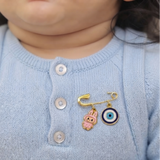 Labubu Pink and Evil Eye 92.5 silver Safety Pin Brooch for Kids