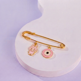 Labubu Pink and Evil Eye Pink 92.5 silver Safety Pin Brooch for Kids