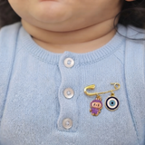 Labubu Purple and Evil Eye 92.5 silver Safety Pin Brooch for Kids