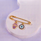 Labubu Purple and Evil Eye 92.5 silver Safety Pin Brooch for Kids