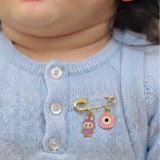 Labubu Purple and Evil Eye Pink 92.5 silver Safety Pin Brooch for Kids