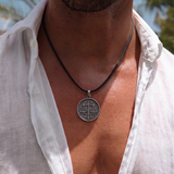 Libra Coin 92.5 Silver Black Cord Necklace For Men
