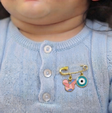 Mickey and Evil Eye Blue 92.5 silver Safety Pin Brooch for Kids