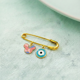 Mickey and Evil Eye Blue 92.5 silver Safety Pin Brooch for Kids