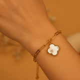 Mop clover 92.5 silver clip chain bracelet