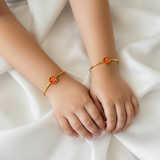 om enamel red Silver adjustable kids bangle