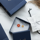 om enamel red 92.5 silver lapel pin