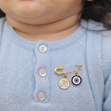 Om Enamel White and Evil Eye 92.5 silver Safety Pin Brooch for Kids