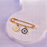Om Enamel White and Evil Eye 92.5 silver Safety Pin Brooch for Kids