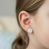 om enamel white 92.5 silver ear studs