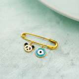 Panda and Evil Eye Blue 92.5 silver Safety Pin Brooch for Kids