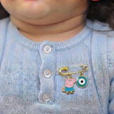 Peppa Pig and Evil Eye Blue 92.5 silver Safety Pin Brooch for Kids