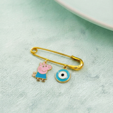 Peppa Pig and Evil Eye Blue 92.5 silver Safety Pin Brooch for Kids