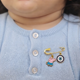 Peppa Pig and Evil Eye 92.5 silver Safety Pin Brooch for Kids
