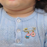 Peppa Pig and Evil Eye Pink 92.5 silver Safety Pin Brooch for Kids