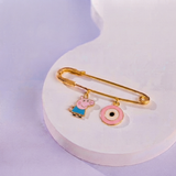 Peppa Pig and Evil Eye Pink 92.5 silver Safety Pin Brooch for Kids