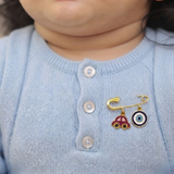 Pink Car and Evil Eye 92.5 silver Safety Pin Brooch for Kids