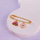 Pink Car and Evil Eye Pink 92.5 silver Safety Pin Brooch for Kids