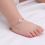Evil eye pink 92.5 silver anklet for baby girl