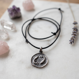 Pisces Coin 92.5 Silver Black Cord Necklace For Men