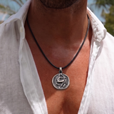 Sagittarius Coin 92.5 Silver Black Cord Necklace For Men