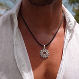 Sarcal Chakra 92.5 Silver Black Cord Necklace For Men