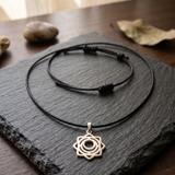 Sarcal Chakra 92.5 Silver Black Cord Necklace For Men