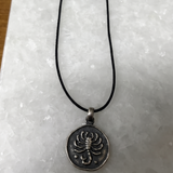 Scorpio Coin 92.5 Silver Black Cord Necklace For Men