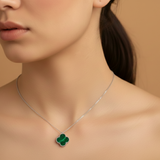 Malachite charm clover 92.5 silver necklace