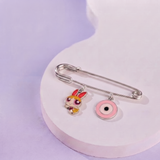 Blossoms and Evil Eye Pink 92.5 silver Safety Pin Brooch for Kids