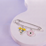 Bubbles and Evil Eye Pink 92.5 silver Safety Pin Brooch for Kids
