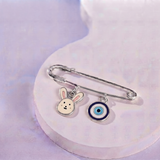 Bunny and Evil Eye 92.5 silver Safety Pin Brooch for Kids