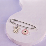 Bunny and Evil Eye Pink 92.5 silver Safety Pin Brooch for Kids