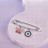Butterfly and Evil Eye 92.5 silver Safety Pin Brooch for Kids