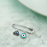 Car and Evil Eye Blue 92.5 silver Safety Pin Brooch for Kids