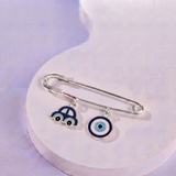 Car and Evil Eye 92.5 silver Safety Pin Brooch for Kids