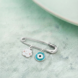 Cloud and Evil Eye Blue 92.5 silver Safety Pin Brooch for Kids