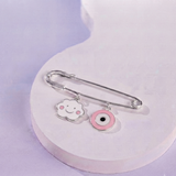 Cloud and Evil Eye Pink 92.5 silver Safety Pin Brooch for Kids