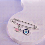 Crown and Evil Eye 92.5 silver Safety Pin Brooch for Kids