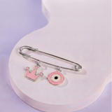 Crown and Evil Eye Pink 92.5 silver Safety Pin Brooch for Kids