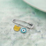 Cub and Evil Eye Blue 92.5 silver Safety Pin Brooch for Kids