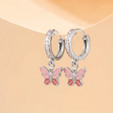 Cz Hoop 92.5 Silver Butterfly Earrings