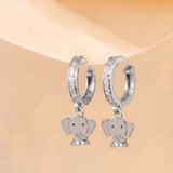 Cz Hoop 92.5 Silver Elephant Earrings