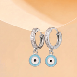 Cz Hoop 92.5 Silver Evil Eye Blue Earrings
