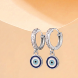 Cz Hoop 92.5 Silver Evil Eye Earrings