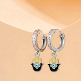 Cz Hoop 92.5 Hamsa Earrings