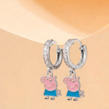 Cz Hoop 92.5 Silver Peppa Pig Earrings